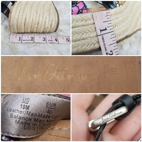 Platform Wedge Espadrille Sandals Sam Edelman Destin Size 10 Black Leather Strap - Picture 7 of 14